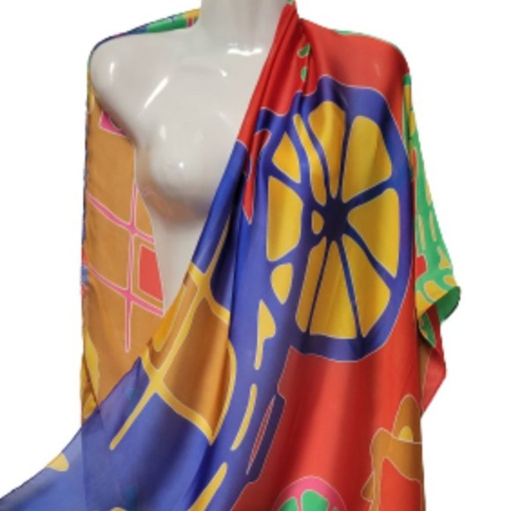 Multicolored Long Silk Rectangular Scarf Shawl - image 2